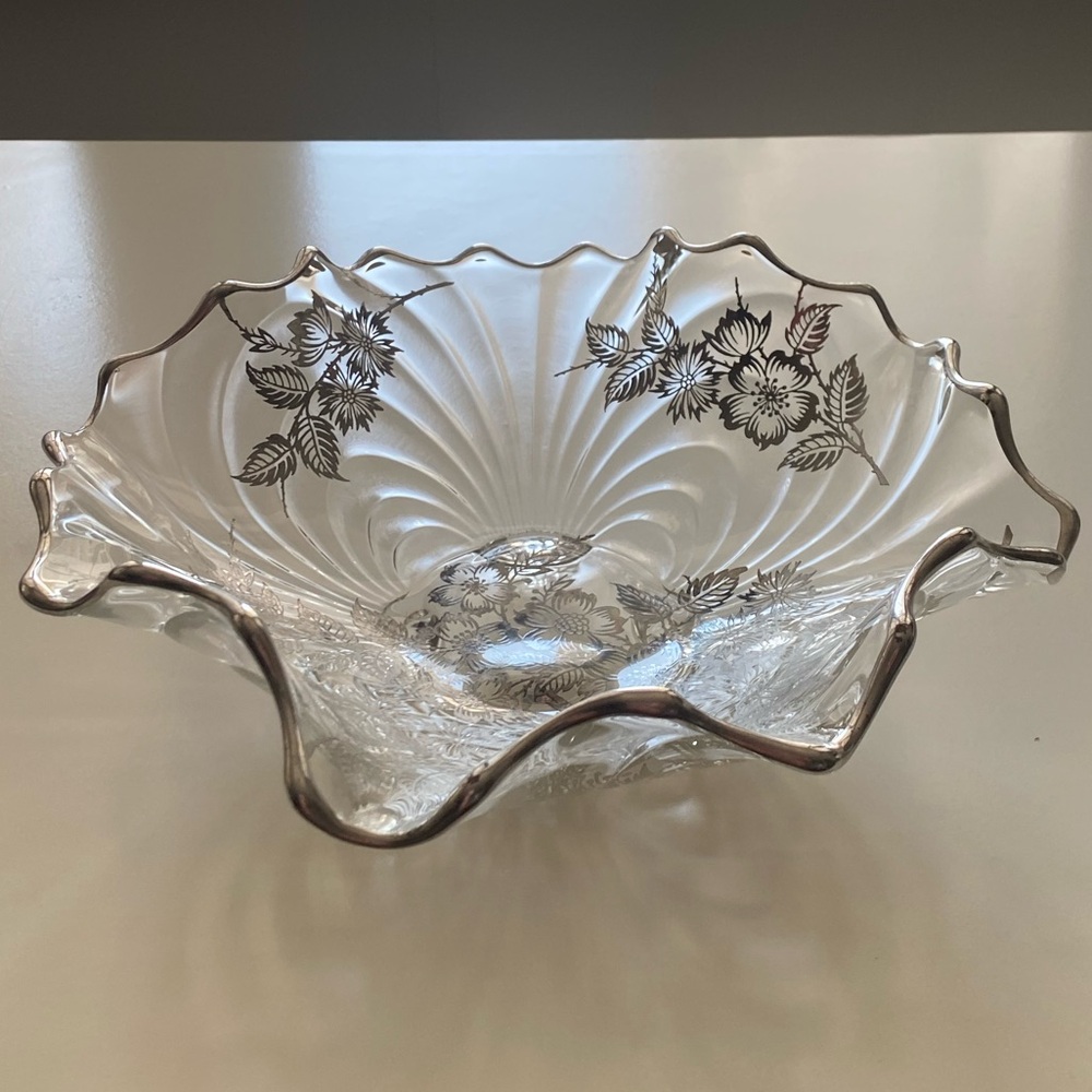 Vintage Silver City Springtime Footed Glass Bowl. Antique decor
